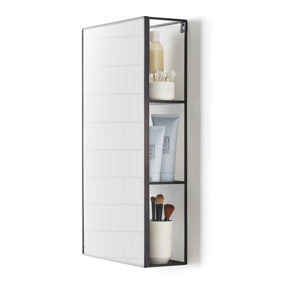 Umbra Cubiko Rectangular Wall Mirror & Storage Unit 12x5x24" Black