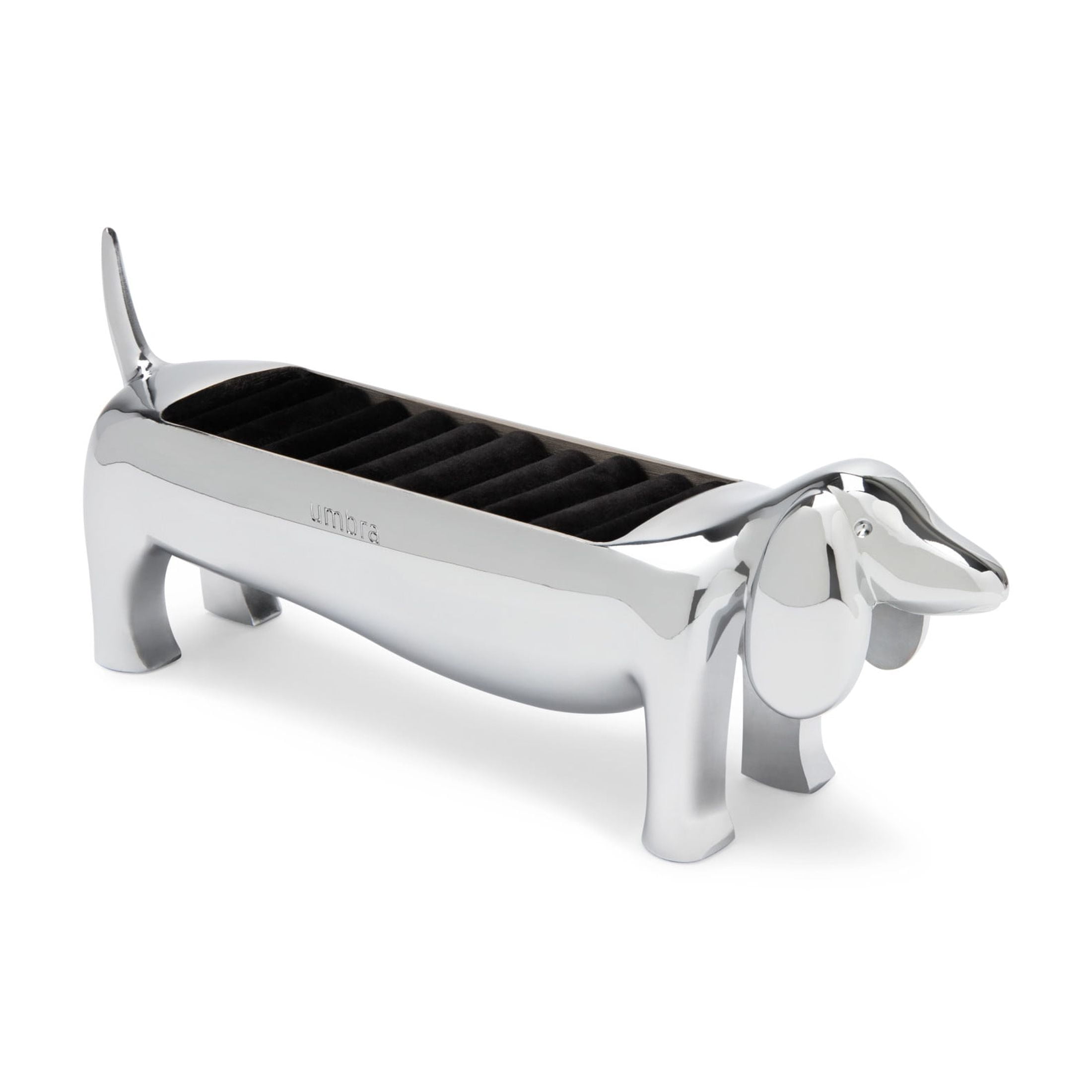 Silver Metallic Dachshund Shaped Metal Ring Holder