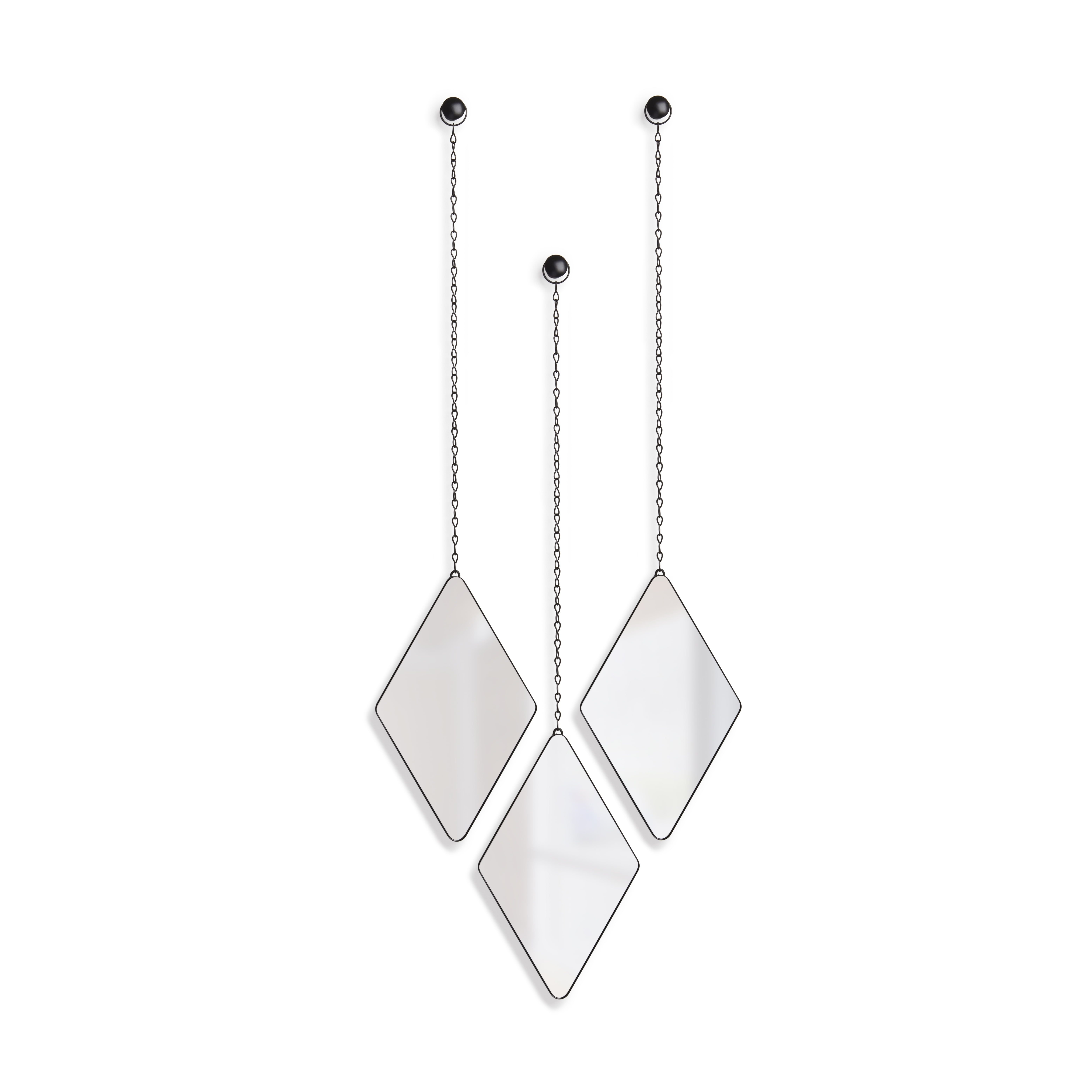 Argyle-Inspired Diamond Trio Black Wall Mirror Set