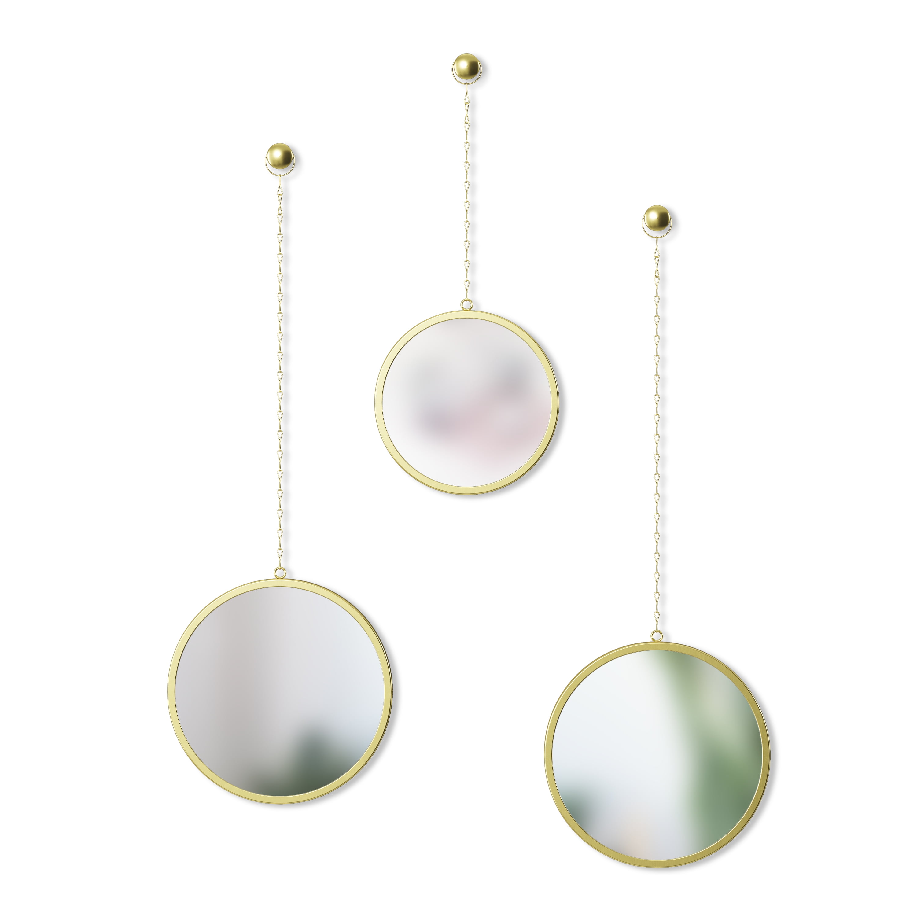 Set of 3 Round Brass Hanging Wall Mirrors
