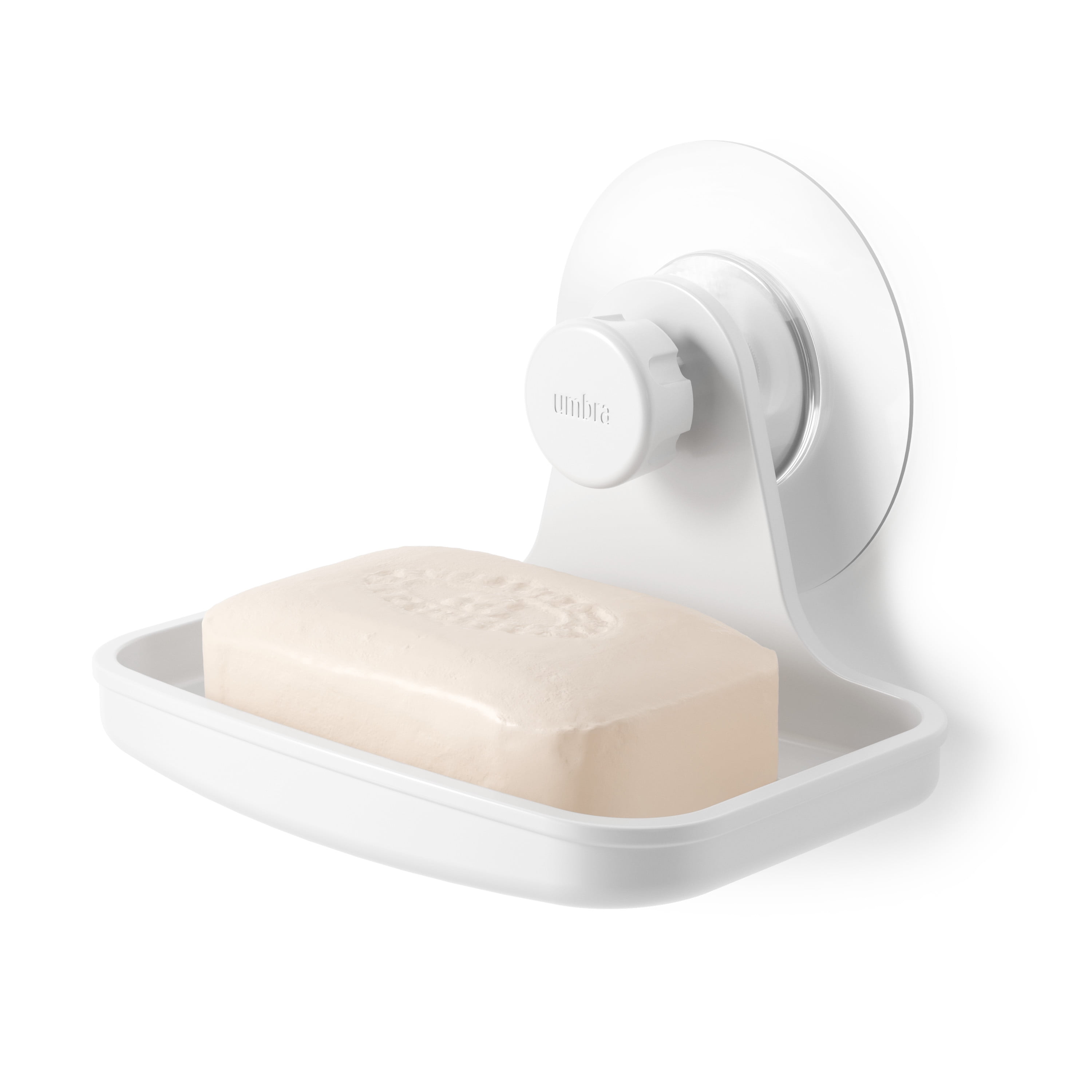 White Plastic Suction Cup Shower Soap Dish with Drainage