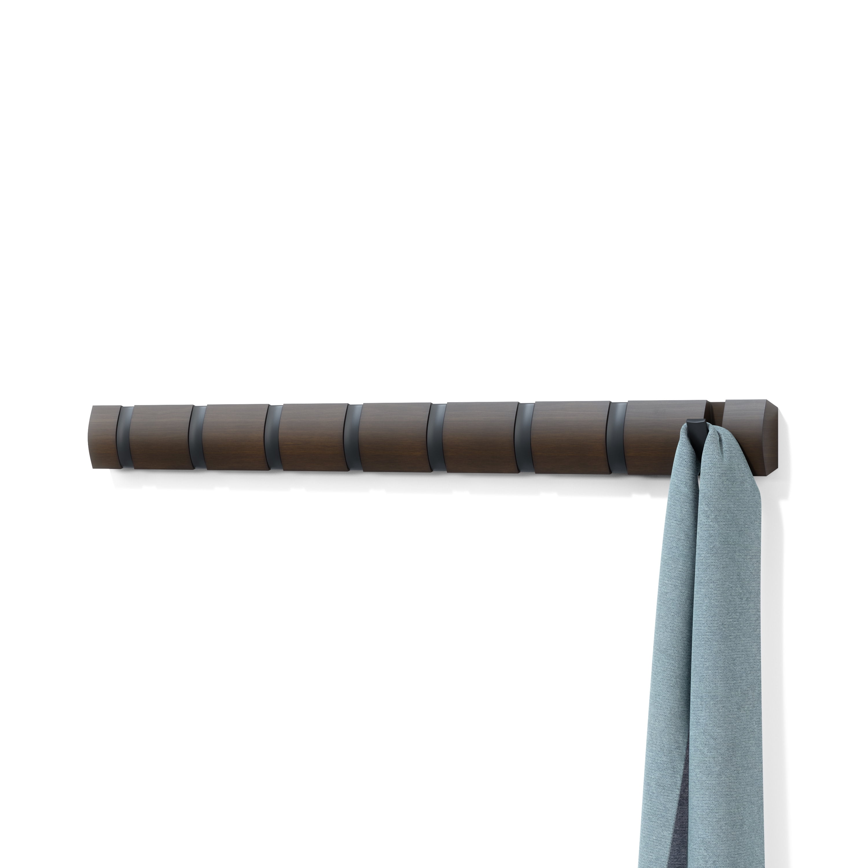 Flip Black and Walnut Solid Wood Wall Mounted Coat Rack with 8 Hooks