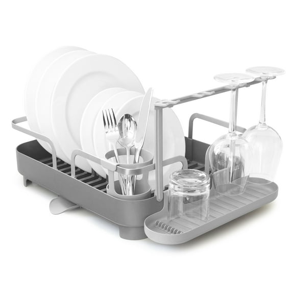 Umbra Holster Dish Rack– Molded Plastic Dish Drying Rack With Drainage Spout, Charcoal