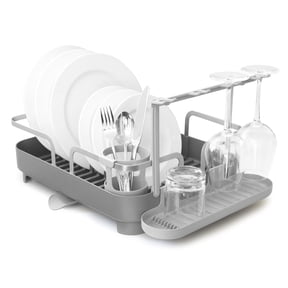 Umbra Holster Dish Rack Molded Plastic Dish Drying Rack With Drainage Spout, Charcoal