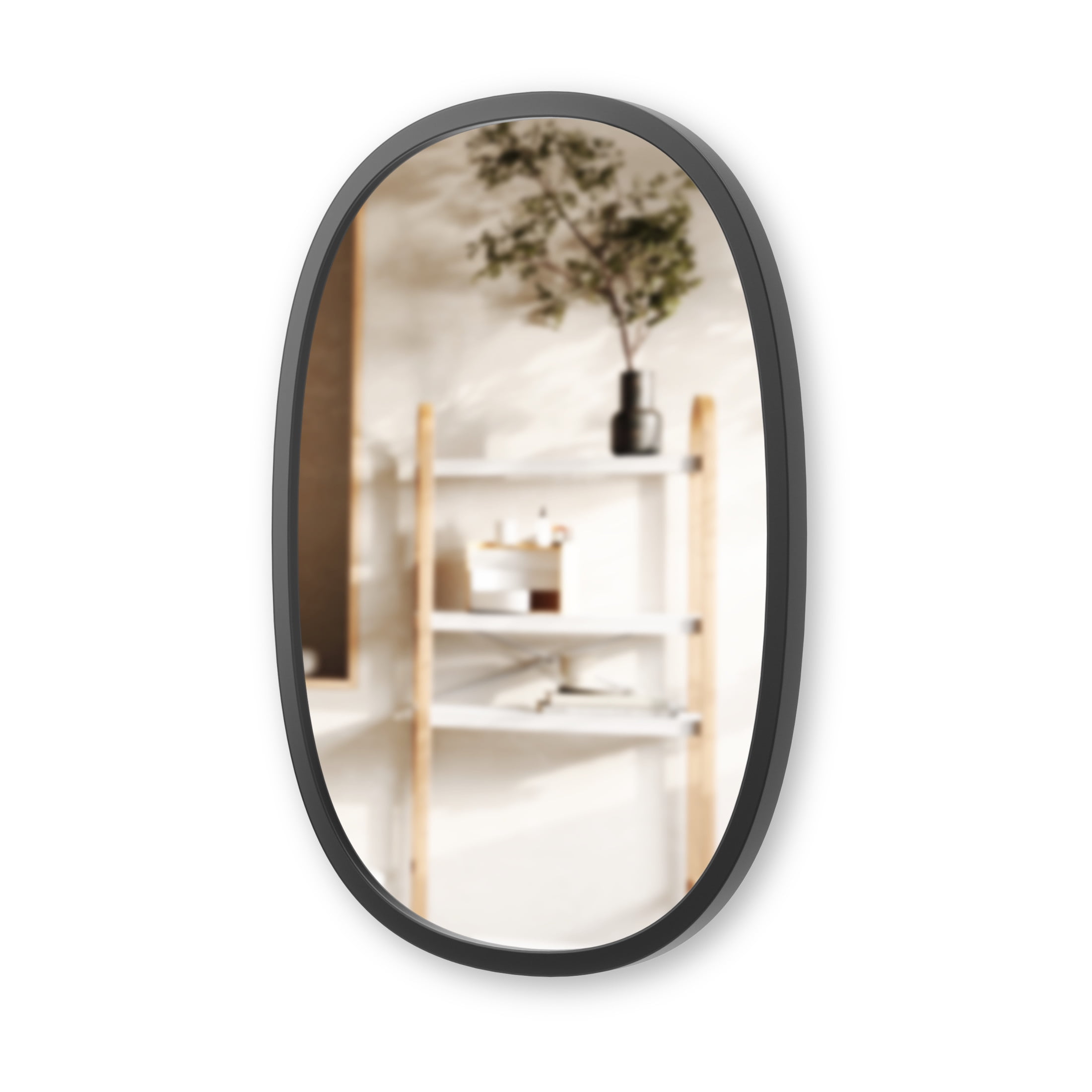 Sleek Modern Oval Hub Wall Mirror 18"x24" in Black