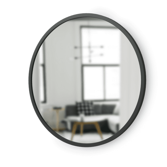 Umbra Hub 24" Round Wall Mirror With Rubber Frame Black