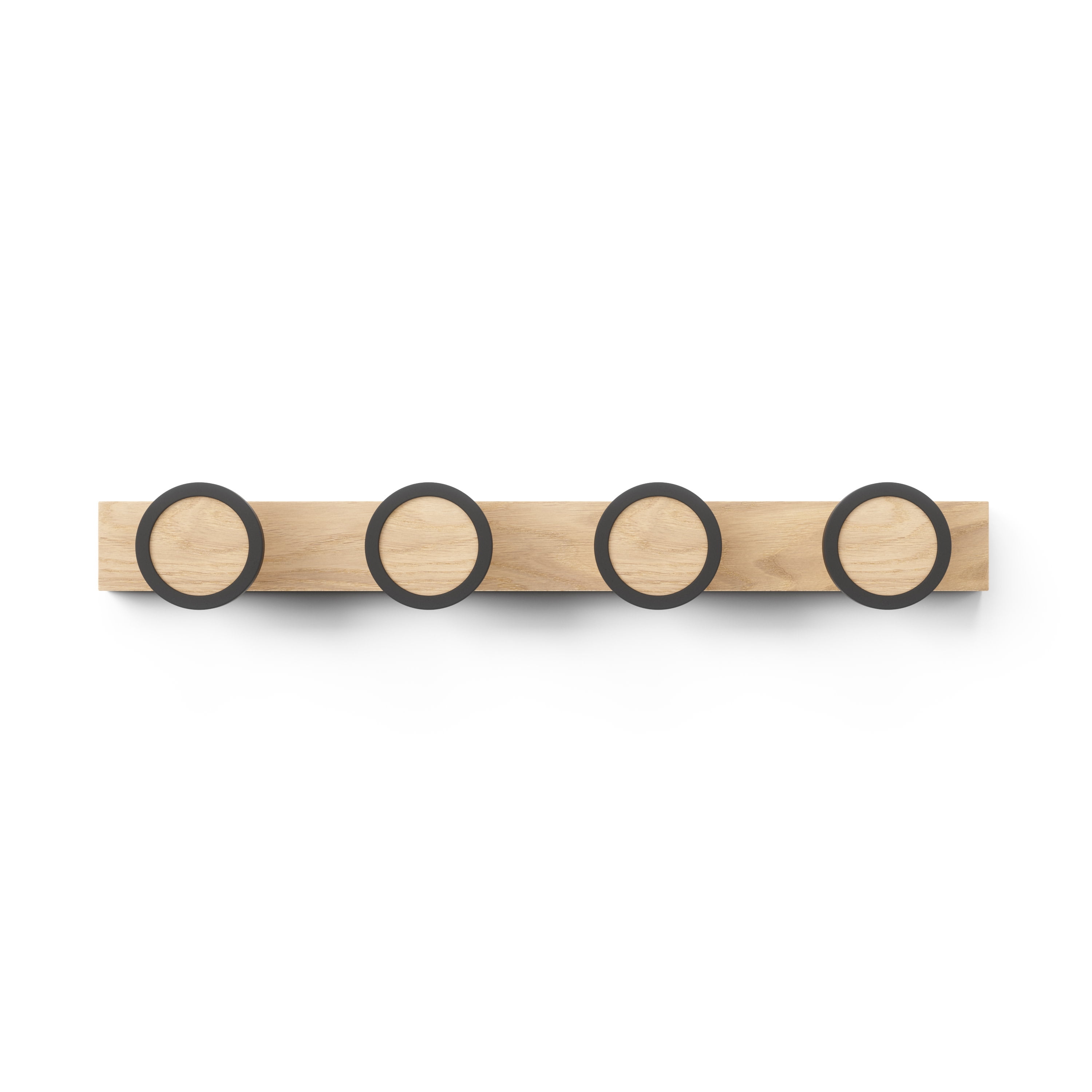 Natural Wood 4-Hook Rail with Black Rubber Rim