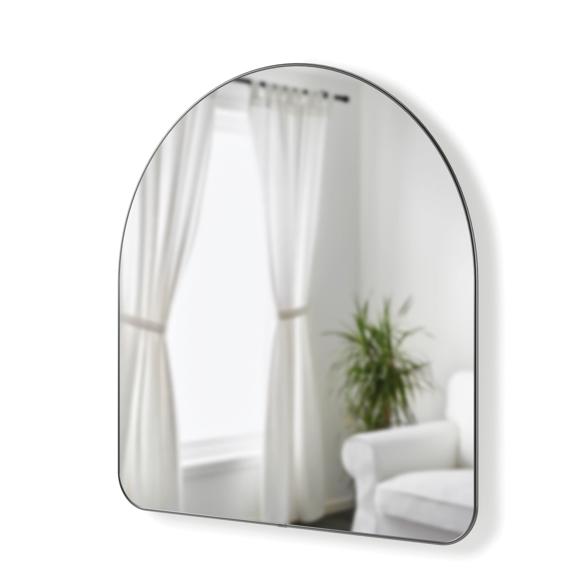 Metallic Titanium Arched Wall Mirror with Thin Rim