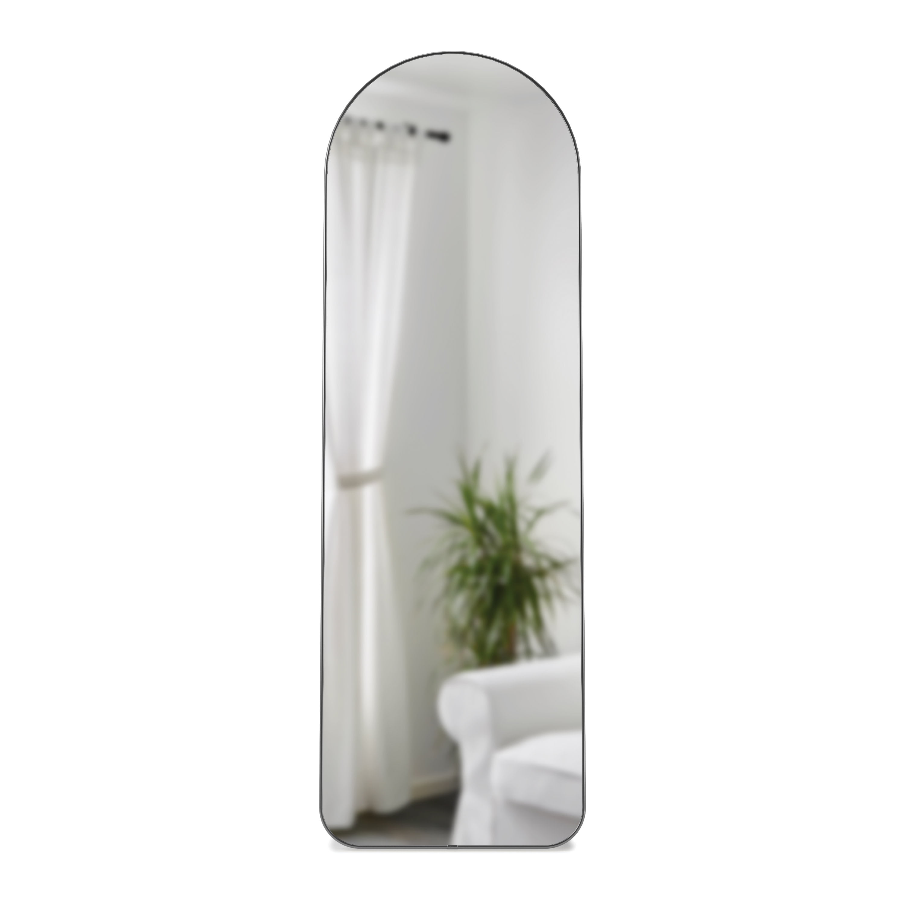 Black Arch Full-Length Leaning Mirror with Metallic Frame