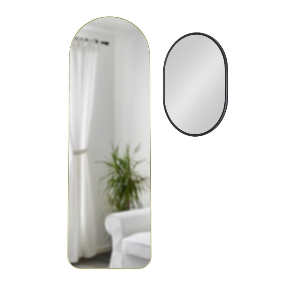 Umbra Hubba Arched Leaning Mirror (Brass) Bundle with Umbra Hub Oval Mirror (Black, 18 x 24 Inch) (2 Items)