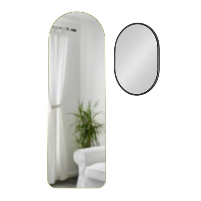 Umbra Hubba Arched Leaning Mirror (Brass) Bundle with Umbra Hub Oval Mirror (Black, 18 x 24 Inch) (2 Items)