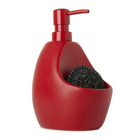 Umbra Joey 2-in-1 Ceramic Soap Dispenser and Caddy, for Dish Soap, Hand Soap or Lotion, Red