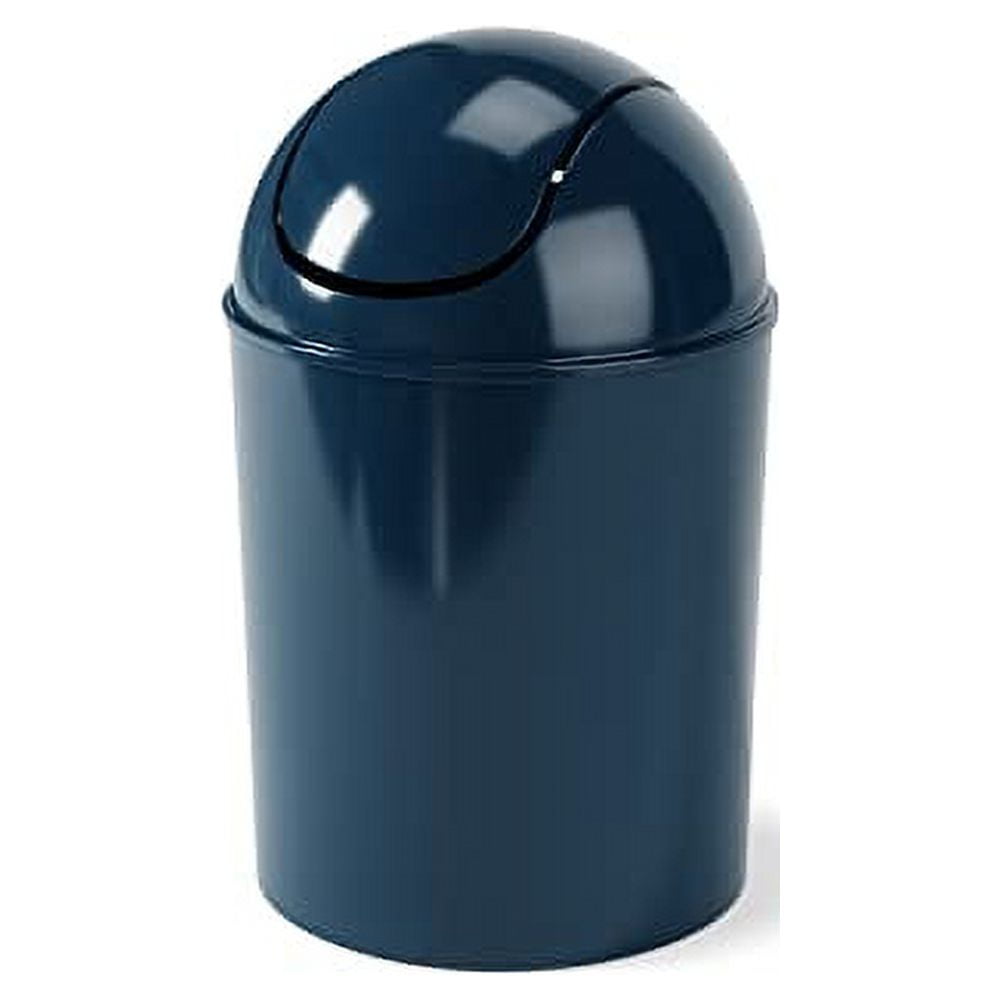 Dark Blue Cylindrical Plastic Swing-Lid Waste Can, 1.25 Gallons