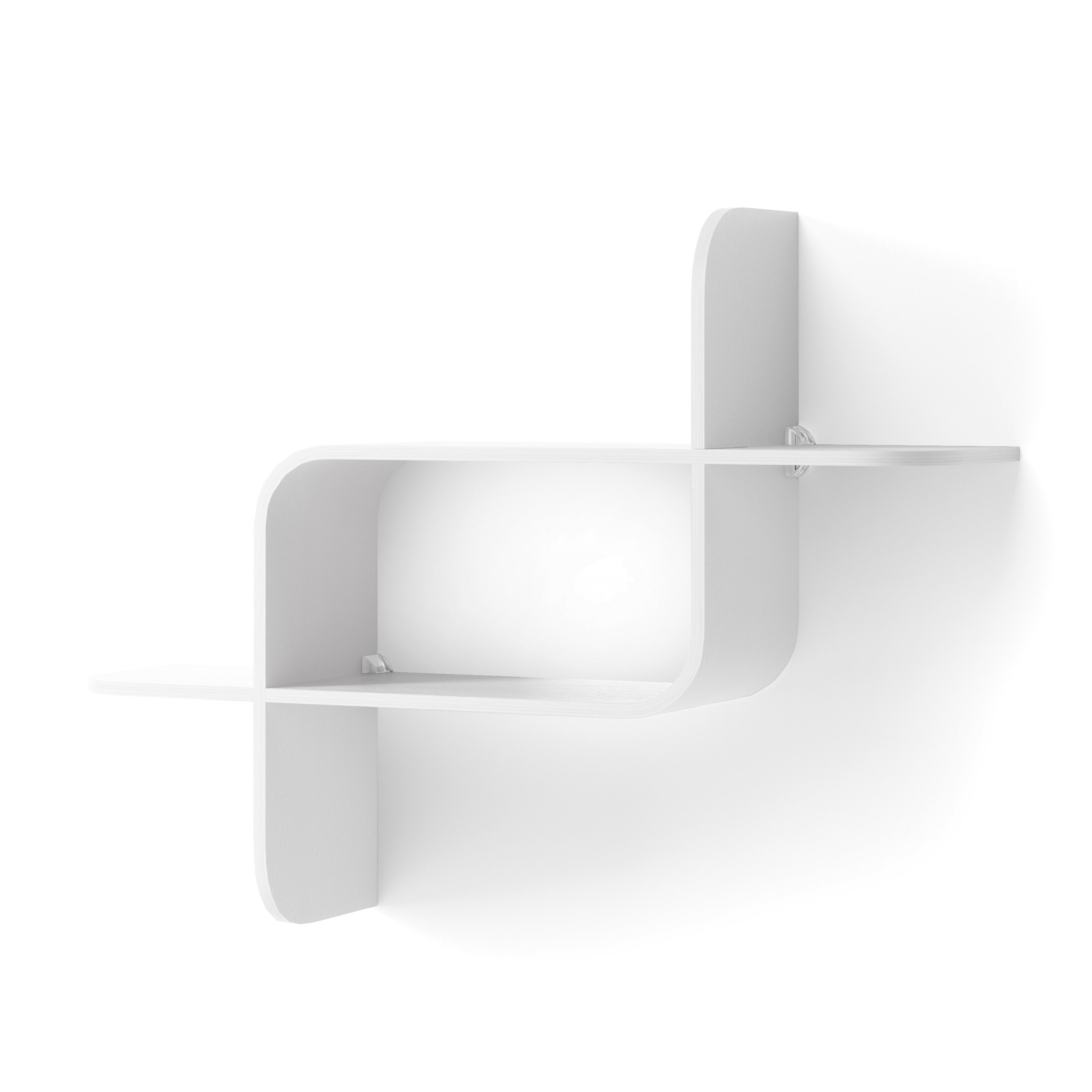 White Modern Bentwood 2-Tier Floating Wall Shelf