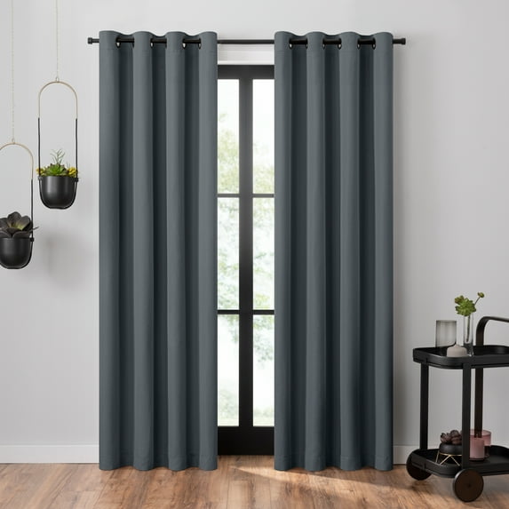 Umbra Ottoman Textured Solid 100% Blackout Grommet 84 in Long x 50 in Wide Curtain Panel, Slate