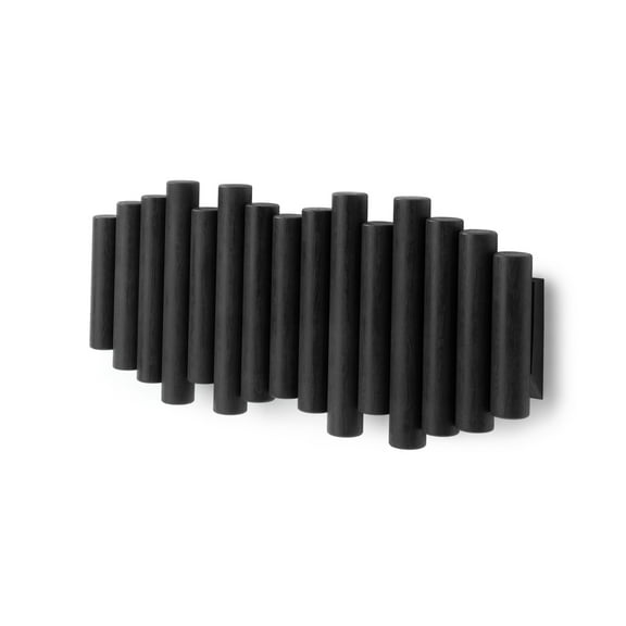 Umbra Picket Wall-Mounted Coat Rack Rail Hook with 5 Retractable Wood Pegs
