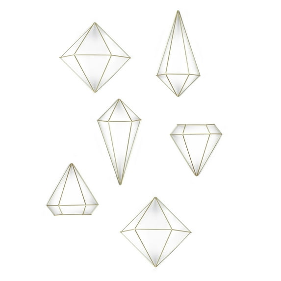 Umbra Prisma Geometric Metal Wall Decor (Set of 6), Matte Brass