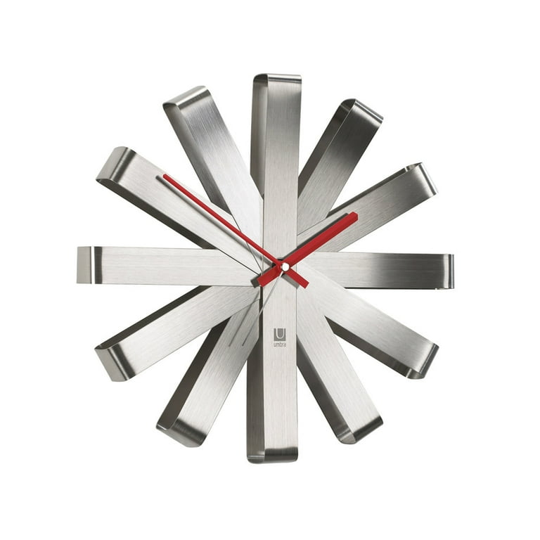 umbra RIBBON WALL CLOCK(リボン ウォールクロック) ニッケル 2118070-590(中古品) Umbra Decorative Ribbon Modern Wall Clock, Silent Analog, Battery