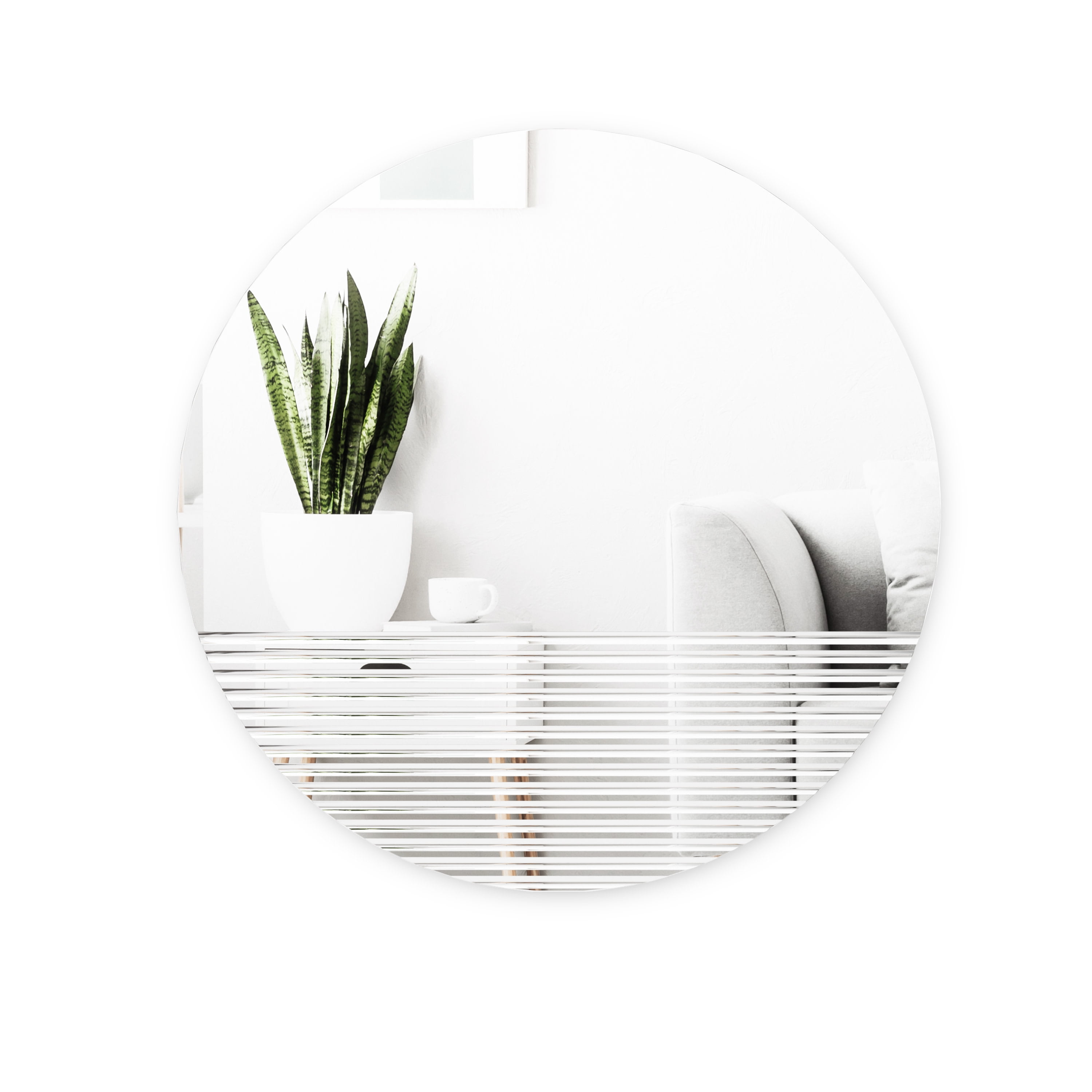 Clear Frameless Round Wall Mirror with Ridge Detailing