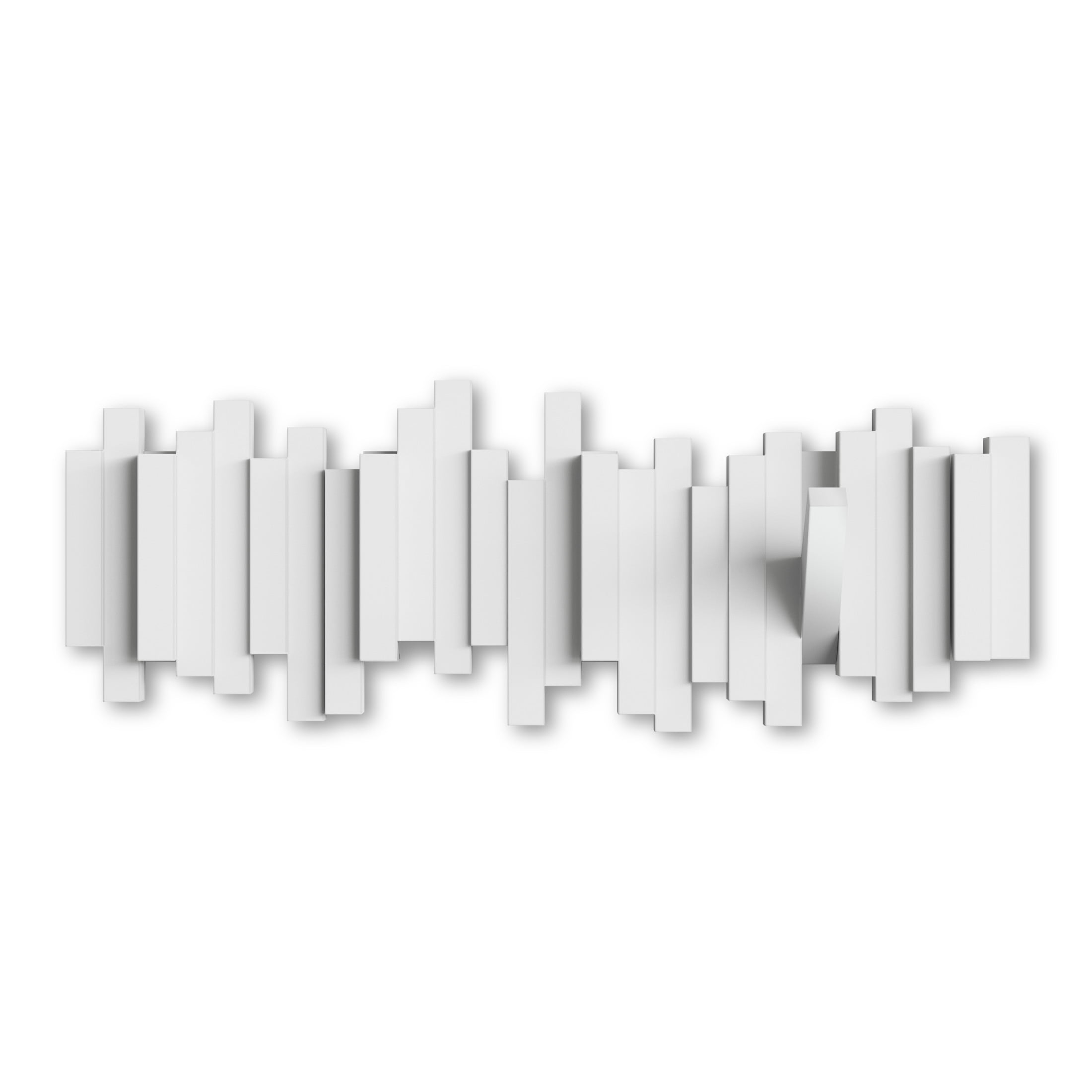 White Multi Hook Wall Rack with Flip-Down Hooks