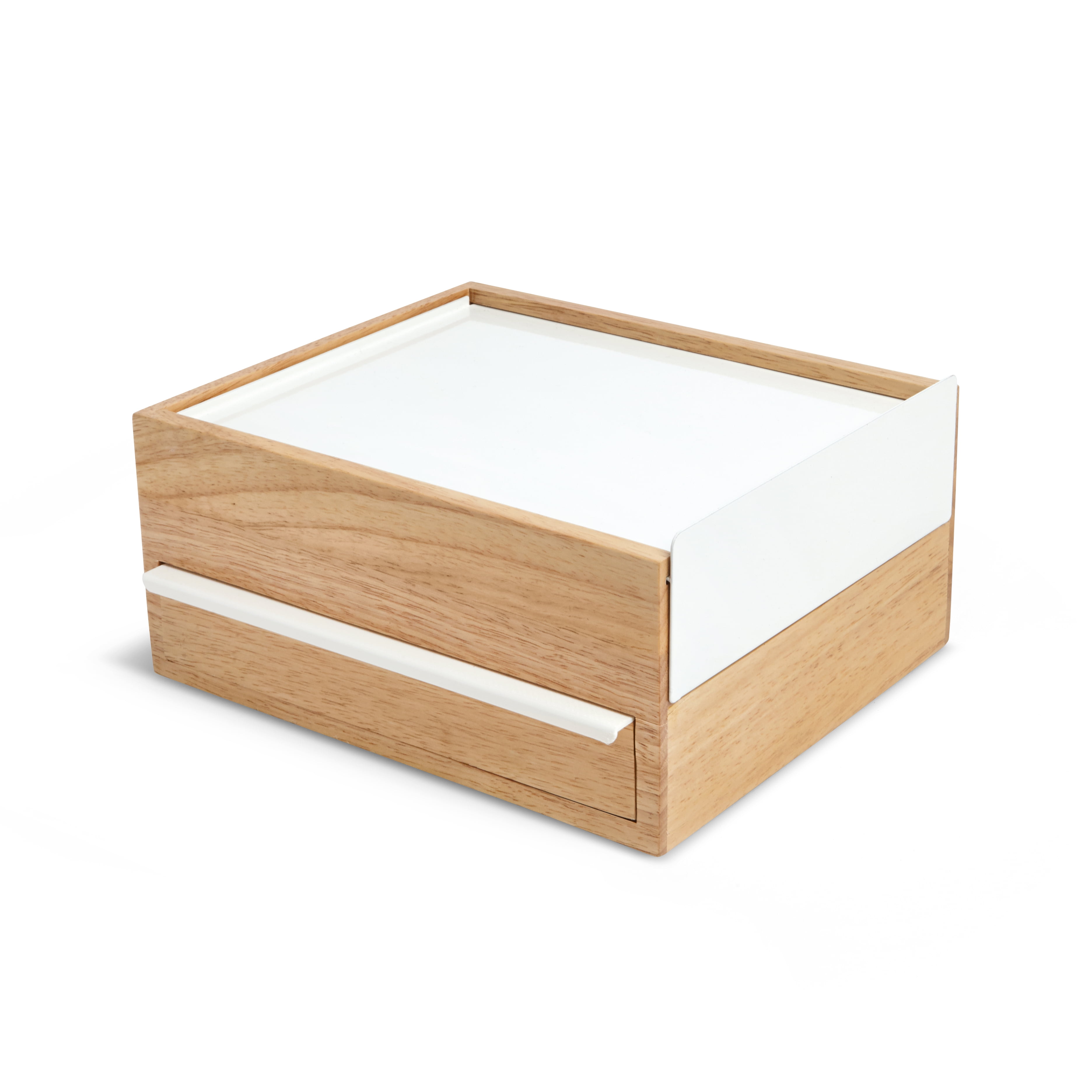 White and Natural Wood Jewelry Box with Linen Pads