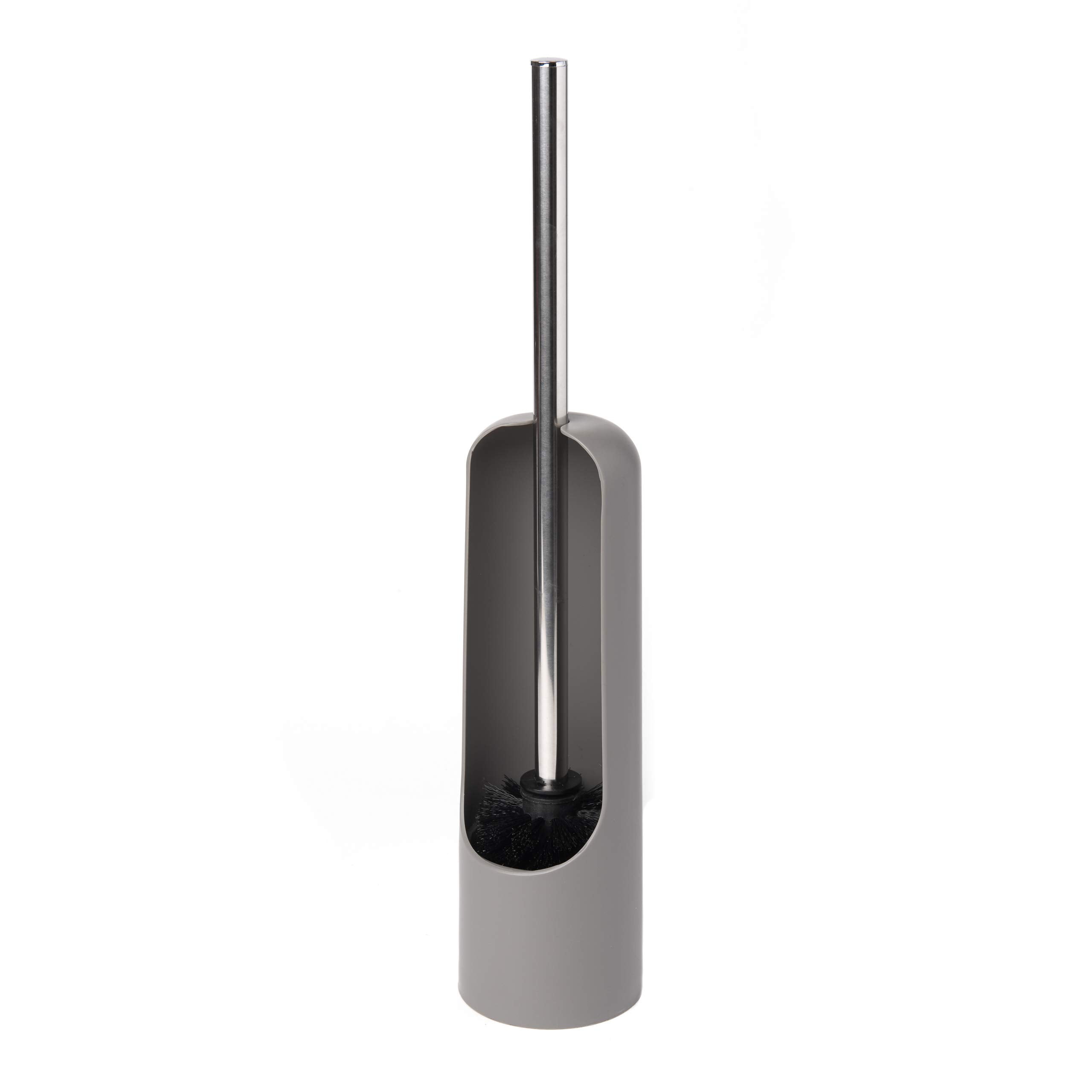 Gray Soft-Touch Plastic Toilet Brush Holder with Chrome Handle