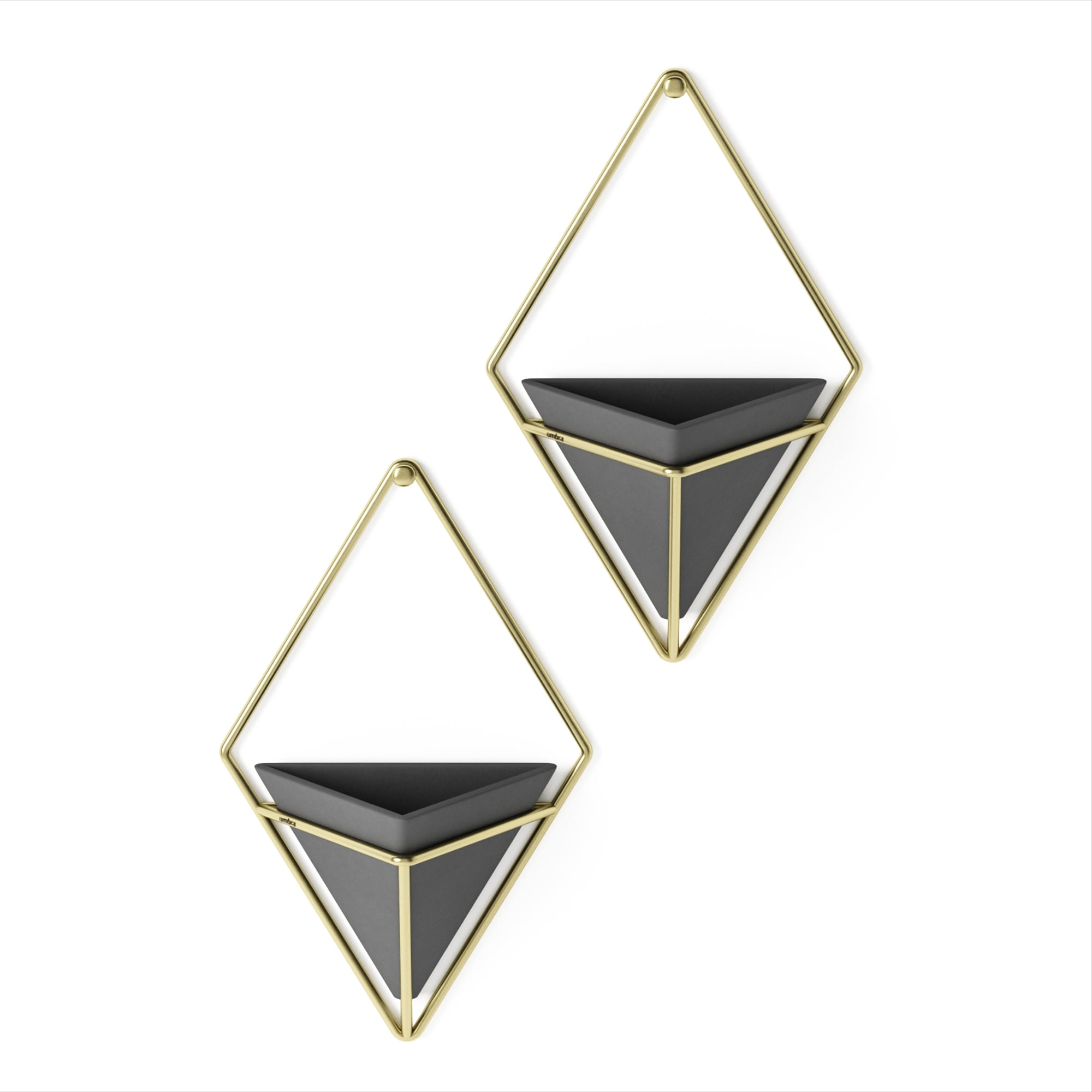 Small Black and Brass Geometric Hanging Planter Set