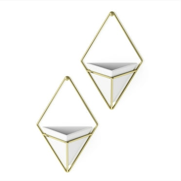 Umbra Trigg Ceramic Hanging Planter Wall Décor, Set of 2 White/Brass
