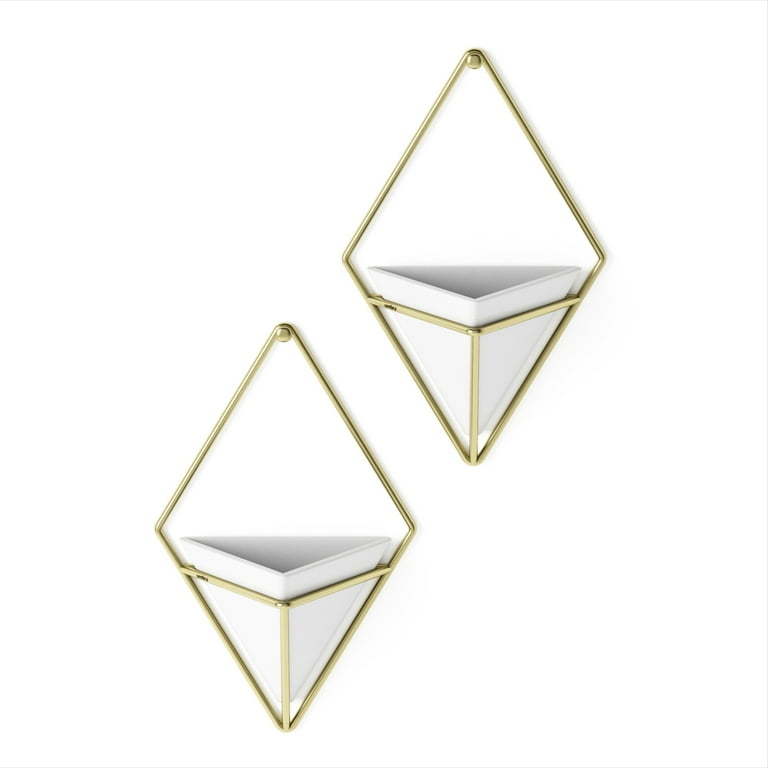 Umbra Trigg Geometric Hanging Planter Wall Decor (Small, Set of 2), White/Brass Umbra Trigg Geometric Hanging Planter Wall Decor (Small, Set of 2), White/Brass
