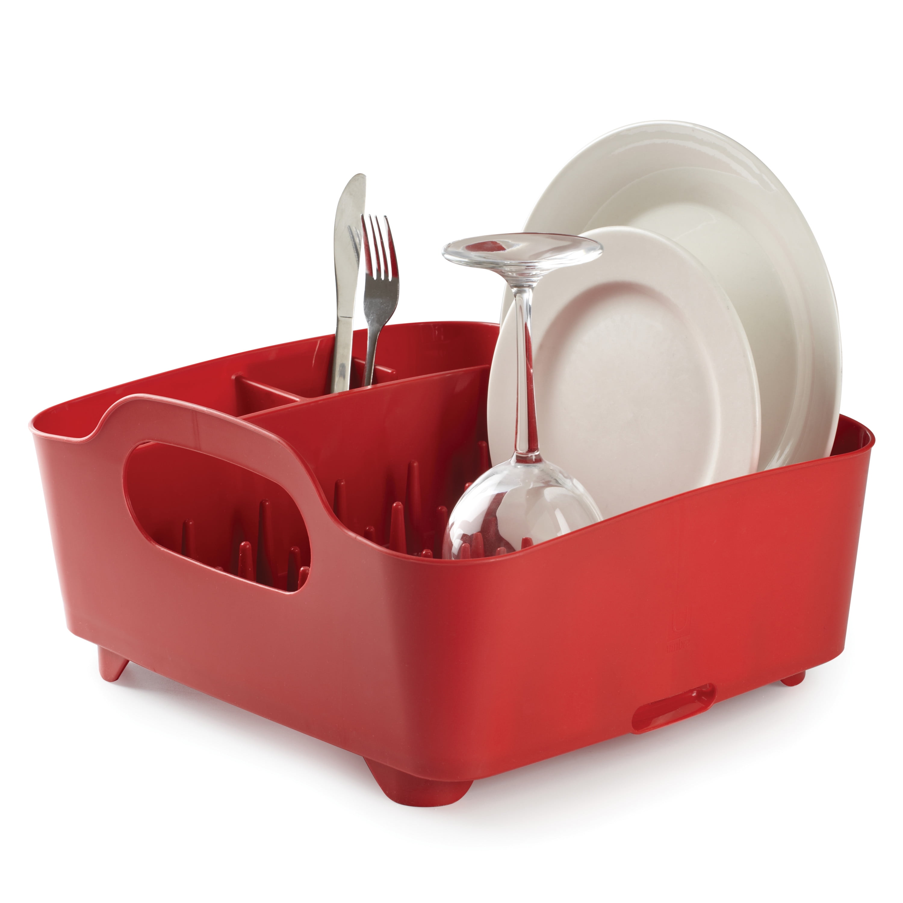 Tribello Sink Dish Drying Rack, Heavy Duty Hard Plastic Sink Set with  Drainer (Red)