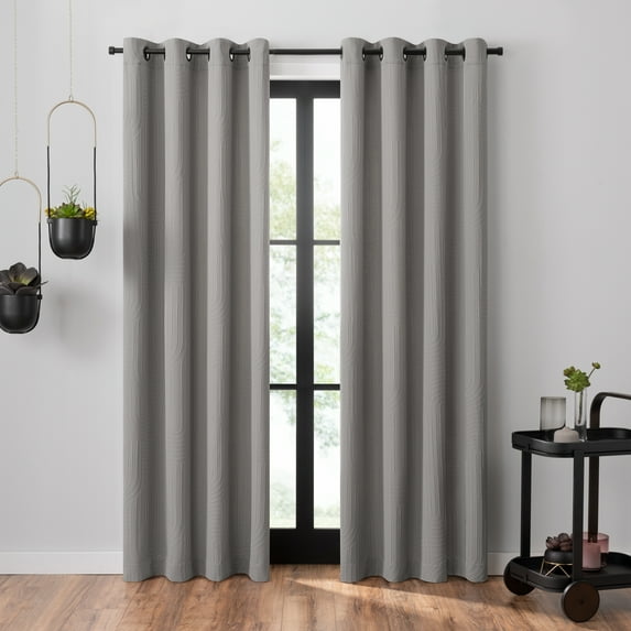 Umbra Ulysses Wave Geometric Light Filtering Grommet 84 in Long x 50 in Wide Curtain Panel, Cement