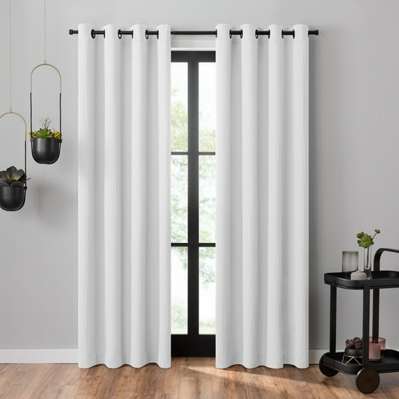 Umbra Ulysses Wave Geometric Light Filtering Grommet 84 in Long x 50 in Wide Curtain Panel, White