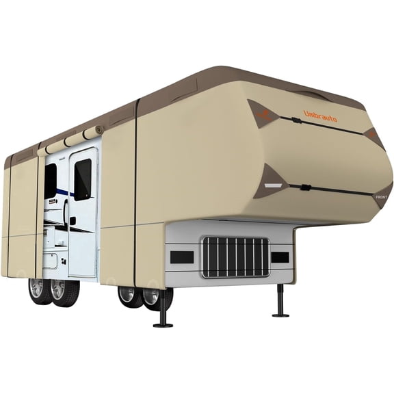 Umbrauto 5th Wheel RV Cover 31' ~ 34', Upgraded 7-Layer Top Waterproof & Windproof Fifth Wheel Camper Cover, Toy Hauler Travel Trailer Covers for Winter Snow with Tongue Jack Cover, Gutter Cover