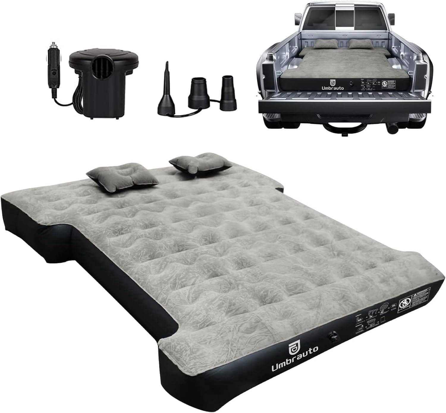 Truck Bed Air Mattress for 5.5'-5.8' Full Size Short Truck Bed Inflatable Camping Mattress with Pump & Carry Bag, Khaki Gray