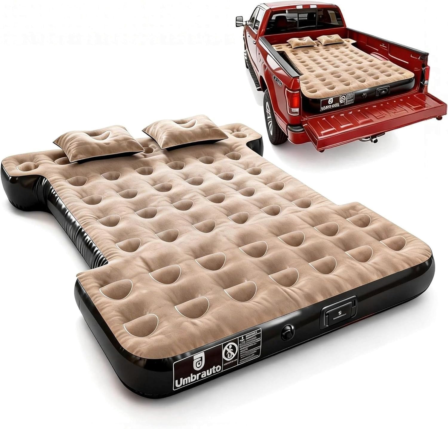 Umbrauto Truck Air Mattress for 6-6.5ft Full Size Truck Bed, Rechargeable Wireless Pump, Upgraded Peach Skin Fabric Top, Pickup Tent Airbed for Outdoor Travel(Black)