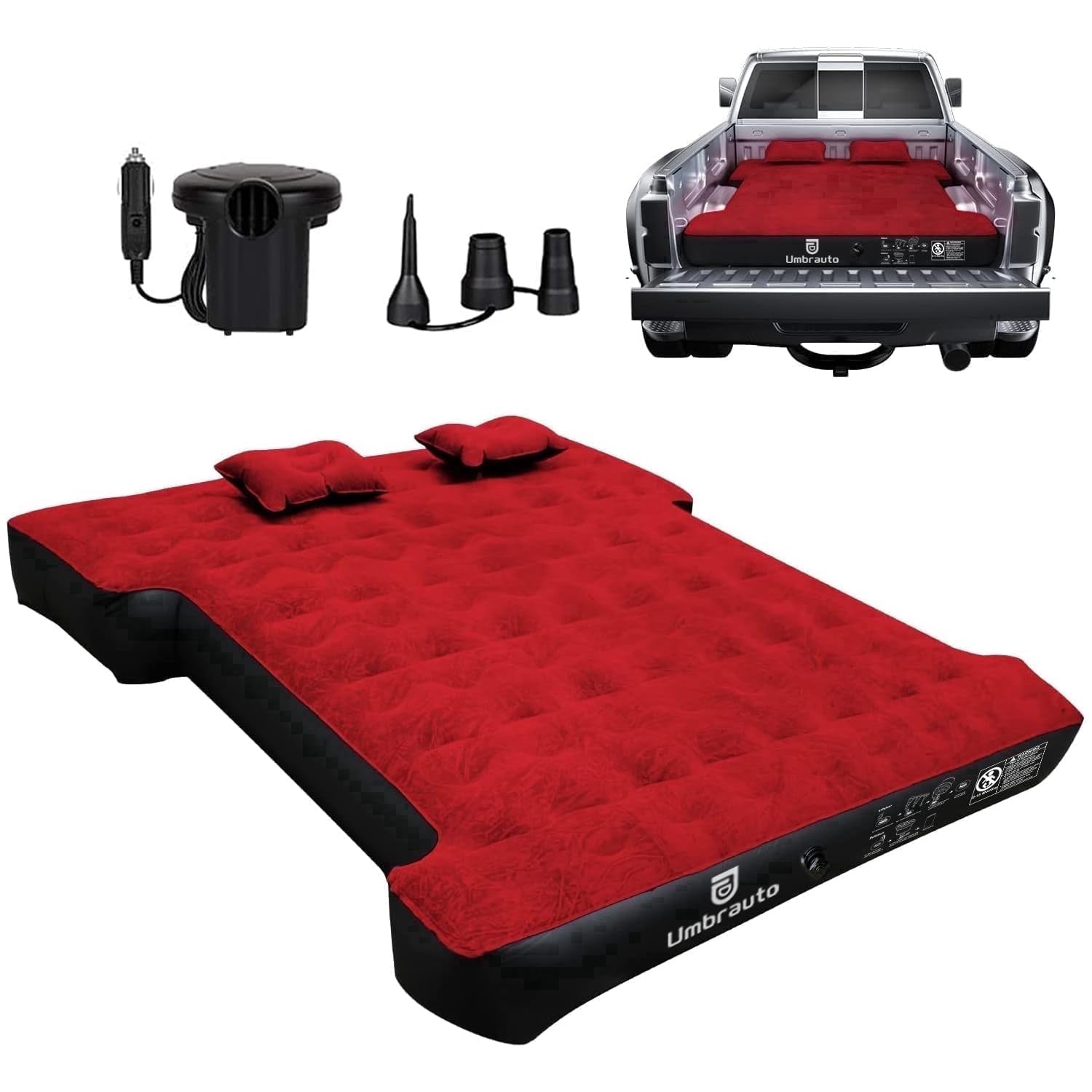 Truck Bed Air Mattress for 5.5'-5.8' Full Size Short Truck Bed Inflatable Camping Mattress with Pump & Carry Bag, Red