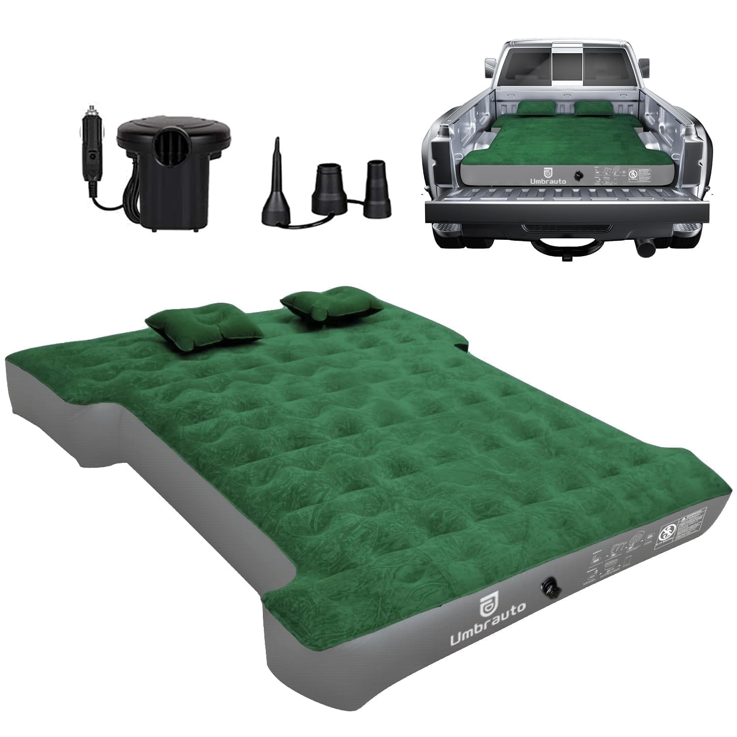 Truck Bed Air Mattress for 5.5'-5.8' Full Size Short Truck Bed Inflatable Camping Mattress with Pump & Carry Bag, Green