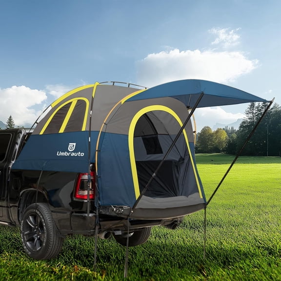 Umbrauto Truck Bed Tent with Awning 6.4-6.7ft PU3000mm Waterproof 2-Person Easy Setup Fits Full Size Short Bed Chevy Dodge Ford GMC Blue