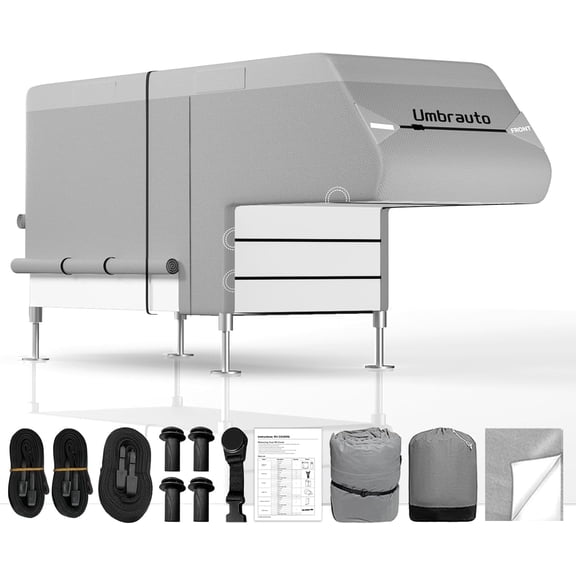 Umbrauto Truck Camper Cover Fits 10-12ft, 7-Layer Top RV Trailer Covers, Waterproof All Season Protection with Gutter Cover, Windproof Straps
