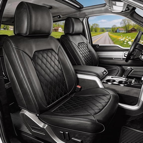 Umbrauto Truck Seat Covers Custom Fit Ford F150, Nappa Leather Pickup Seatcovers for 2015-2026 F150 SuperCrew/ 2017-2026 F250 F350 F450 Super Duty Crew Cab XL XLT Lariat King Ranch Platinum(Full Set)