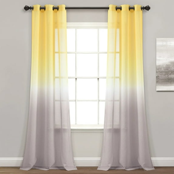 Umbre Fiesta Sheer Window Curtain Panels Yellow/Gray 38X84 Set
