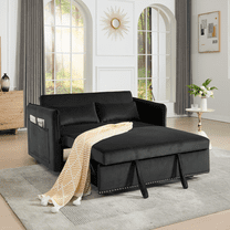 Umbreco 3 in 1 Convertible Sofa Bed,Pull Out Sofa Bed,Modern Velvet Sleeper Couch with Side Pockets & 2 Pillows,Adjustable Reclining Backrest,Black
