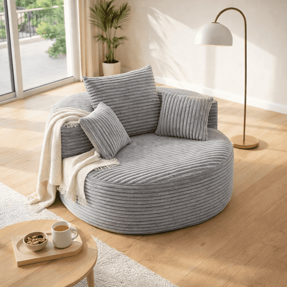 Umbreco 46.46" Gray Compressed Sofa, Compact Couch for Small Apartments, Corduroy Fabric Upholstery