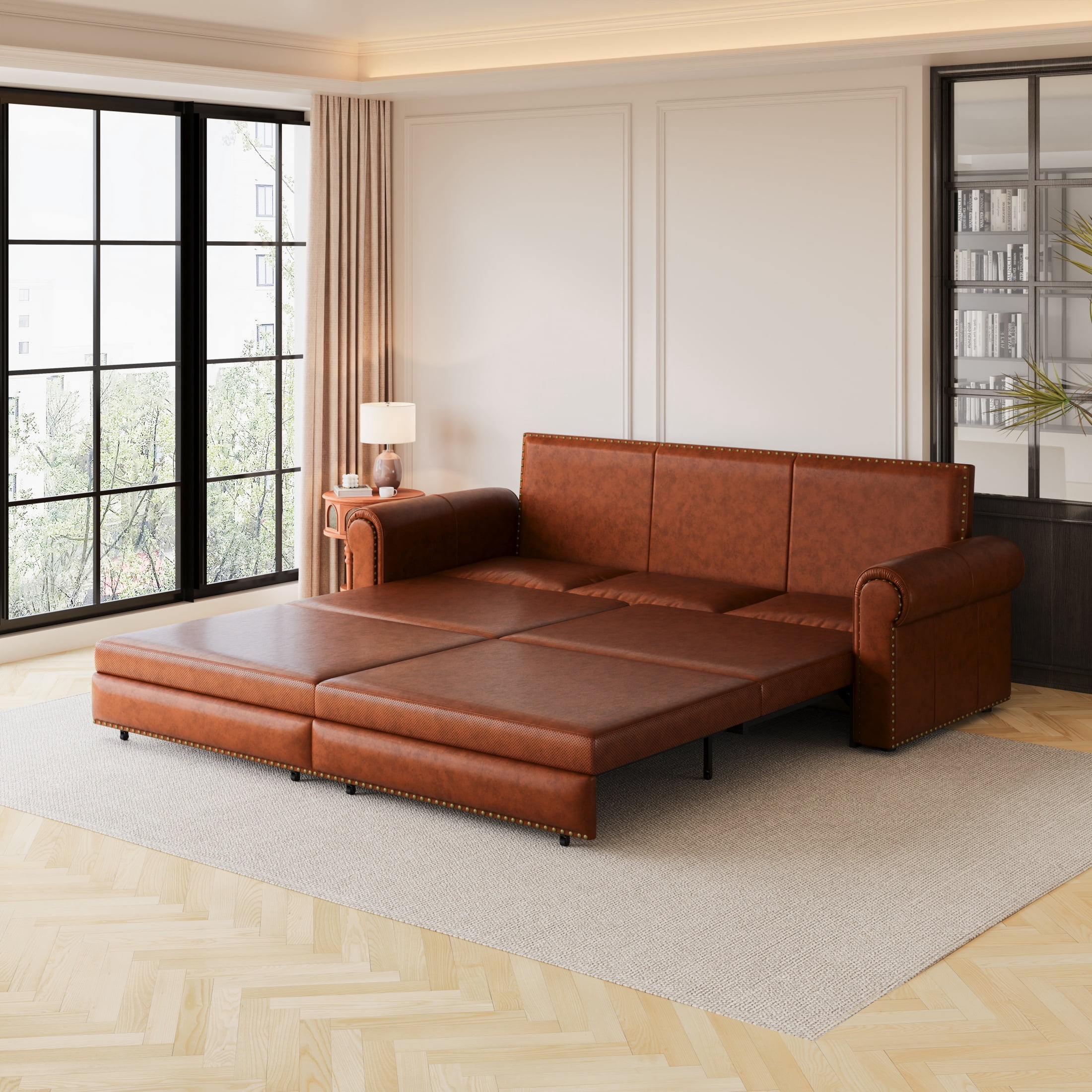 Umbreco 93.7" Pull Out Sofa Bed,3-in-1 Leather Convertible Sleeper ...