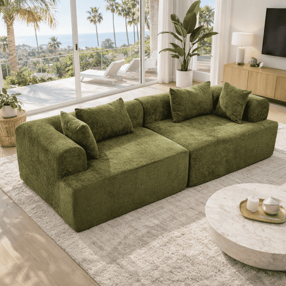 Umbreco 96.06 Large Compressed Sofa Couch for 24 People, Soft Towel Fabric Upholstery, Skin-Friendly Comfortable Floor Sofa with 4 Lumbar Pillows, Modern Couch for Living Room Bedroom Apartment