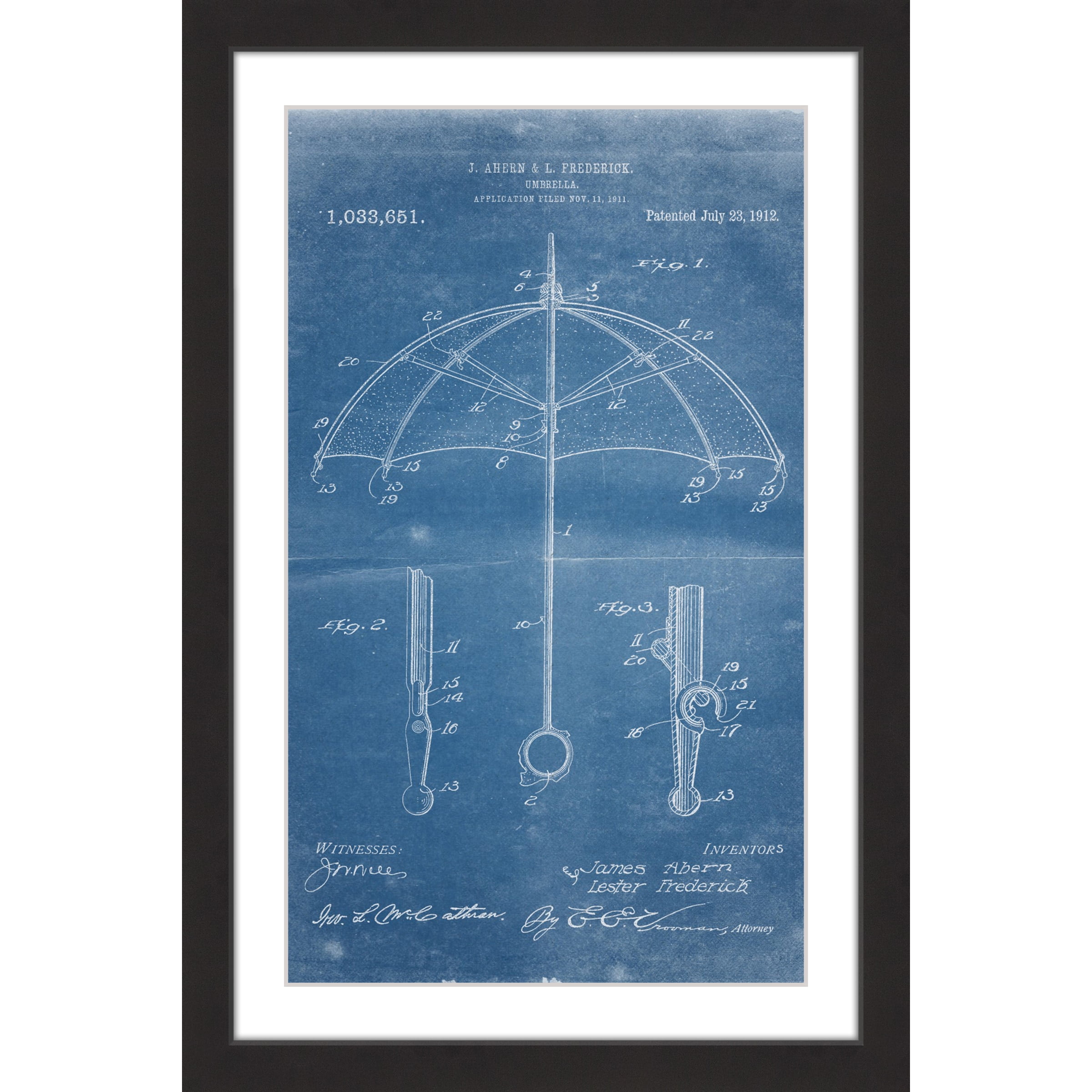 "Umbrella 1912 Blueprint" Framed Painting Print
