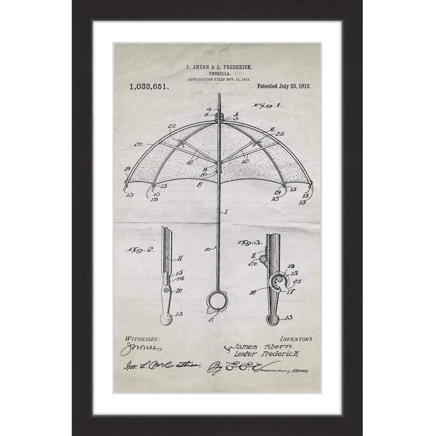 "Umbrella 1912 Old Paper" Framed Painting Print