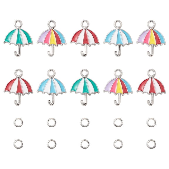 Umbrella Alloy Enamel Pendants with Brass Open Jump Rings Mixed Color Pendants: 19.5x15x2mm hole: 2.2mm 10pcs