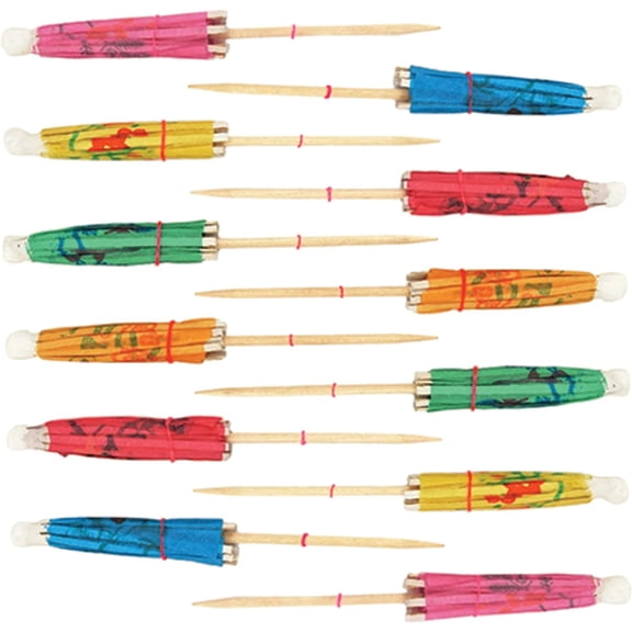 True Umbrella Appetizer Picks, Mini Toothpicks, Drink Umbrellas for Mai Tais and Daiquiris, Multicolor, Wood, Set of 12