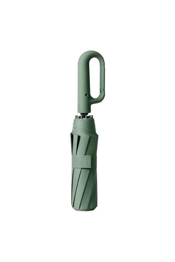 Umbrella Automatic Folding Windproof with Ring Buckle Carabiner Handle UPF 50+ Sun Protection Compact Portable Reflective Strip Travel Umbrella for Rain and Outdoor Use(Automatic-Green-106x69cm)